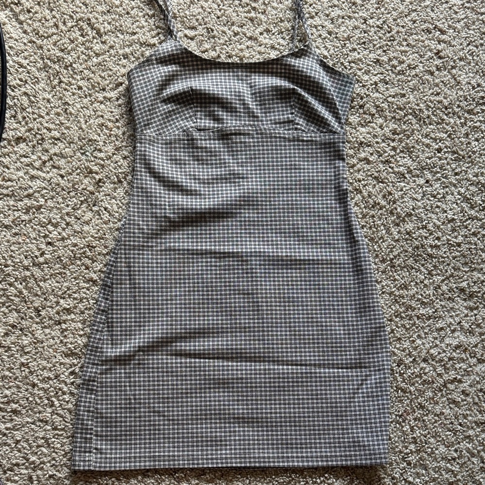 Checked Strappy Bodycon Dress in Brown and Cream